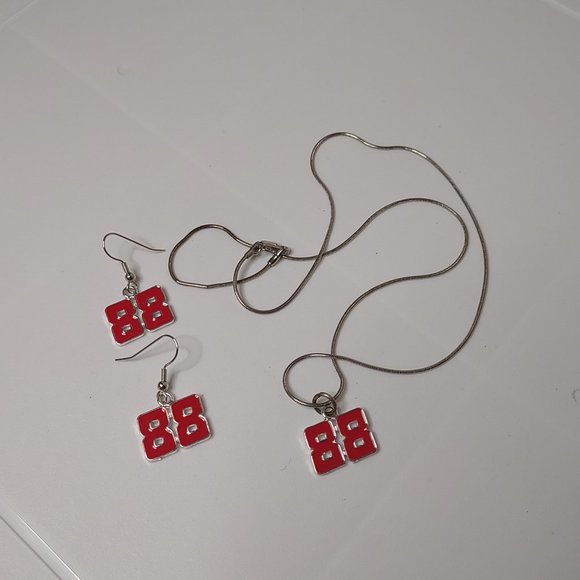 Number 88 Red Necklace And Earring Set - Picture 1 of 12